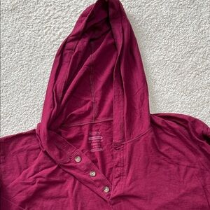 Hanes Maroon Hooded Top with Buttons
